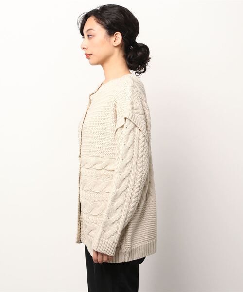 Per sist ence（パーシエンス）の「Per sist ence/パーシエンス　編み時切替 2WAYカーディガン（カーディガン/ボレロ・レディース・ブラック/グレイッシュベージュ/キャメル/アイボリー・FREE）」の6枚目の写真