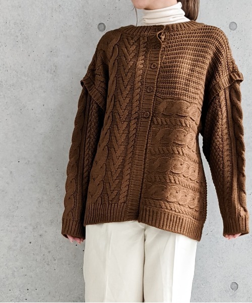 Per sist ence（パーシエンス）の「Per sist ence/パーシエンス　編み時切替 2WAYカーディガン（カーディガン/ボレロ・レディース・ブラック/グレイッシュベージュ/キャメル/アイボリー・FREE）」の15枚目の写真