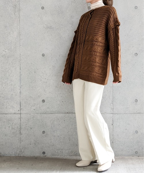 Per sist ence（パーシエンス）の「Per sist ence/パーシエンス　編み時切替 2WAYカーディガン（カーディガン/ボレロ・レディース・ブラック/グレイッシュベージュ/キャメル/アイボリー・FREE）」の14枚目の写真