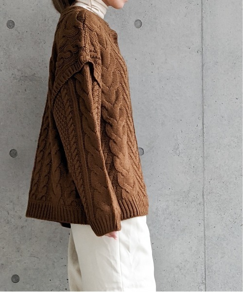 Per sist ence（パーシエンス）の「Per sist ence/パーシエンス　編み時切替 2WAYカーディガン（カーディガン/ボレロ・レディース・ブラック/グレイッシュベージュ/キャメル/アイボリー・FREE）」の10枚目の写真