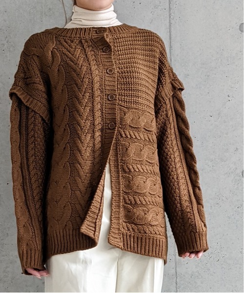 Per sist ence（パーシエンス）の「Per sist ence/パーシエンス　編み時切替 2WAYカーディガン（カーディガン/ボレロ・レディース・ブラック/グレイッシュベージュ/キャメル/アイボリー・FREE）」の9枚目の写真