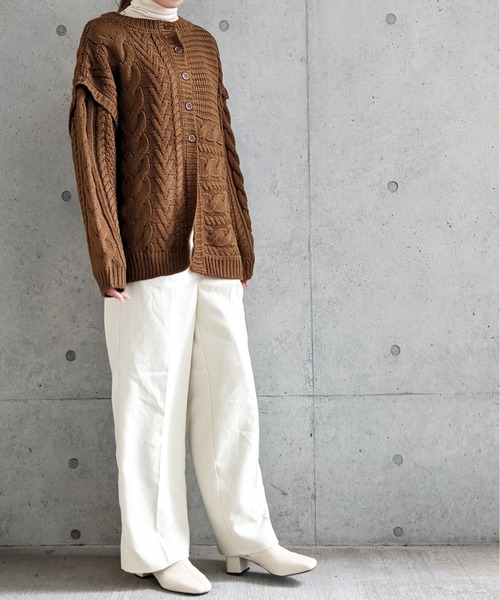 Per sist ence（パーシエンス）の「Per sist ence/パーシエンス　編み時切替 2WAYカーディガン（カーディガン/ボレロ・レディース・ブラック/グレイッシュベージュ/キャメル/アイボリー・FREE）」の8枚目の写真