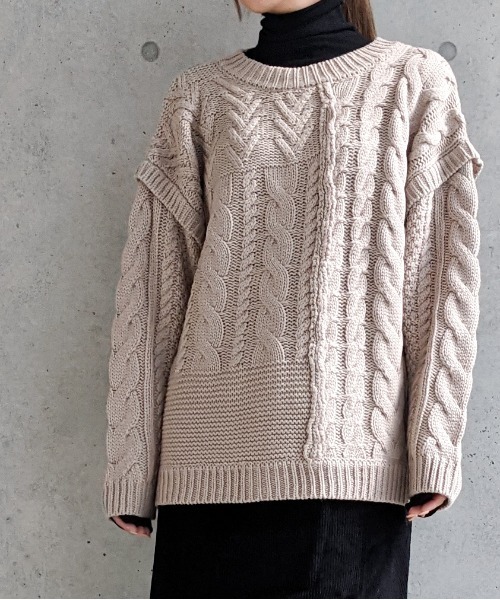 Per sist ence（パーシエンス）の「Per sist ence/パーシエンス　編み時切替 2WAYカーディガン（カーディガン/ボレロ・レディース・ブラック/グレイッシュベージュ/キャメル/アイボリー・FREE）」の7枚目の写真