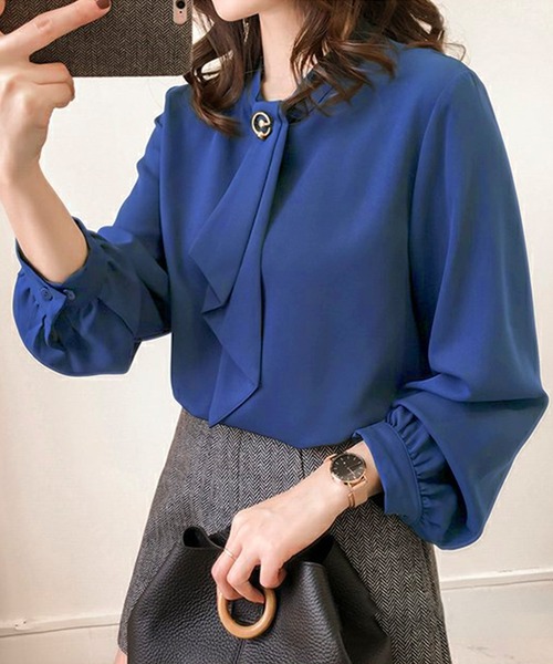 Felt-Maglietta（フェルトマリエッタ）の「ゆったりパフスリーブボウタイブラウス（シャツ/ブラウス・レディース・ベージュ/ブラック/ホワイト/ネイビー/ブラウン/ダークグリーン/ボルドー/ライトベージュ/ブルー/グレイッシュベージュ・FREE）」の9枚目の写真