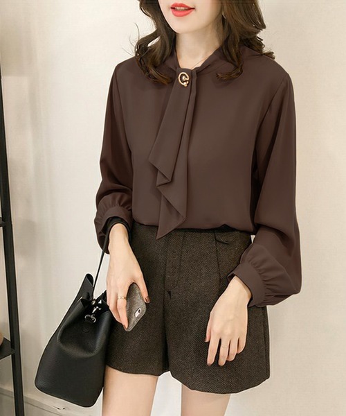 Felt-Maglietta（フェルトマリエッタ）の「ゆったりパフスリーブボウタイブラウス（シャツ/ブラウス・レディース・ベージュ/ブラック/ホワイト/ネイビー/ブラウン/ダークグリーン/ボルドー/ライトベージュ/ブルー/グレイッシュベージュ・FREE）」の15枚目の写真