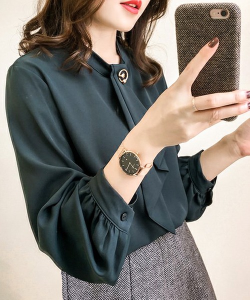 Felt-Maglietta（フェルトマリエッタ）の「ゆったりパフスリーブボウタイブラウス（シャツ/ブラウス・レディース・ベージュ/ブラック/ホワイト/ネイビー/ブラウン/ダークグリーン/ボルドー/ライトベージュ/ブルー/グレイッシュベージュ・FREE）」の16枚目の写真