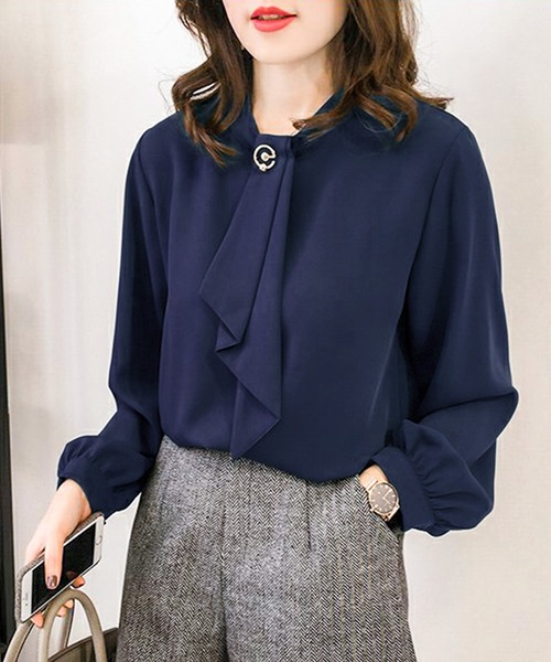 Felt-Maglietta（フェルトマリエッタ）の「ゆったりパフスリーブボウタイブラウス（シャツ/ブラウス・レディース・ベージュ/ブラック/ホワイト/ネイビー/ブラウン/ダークグリーン/ボルドー/ライトベージュ/ブルー/グレイッシュベージュ・FREE）」の17枚目の写真