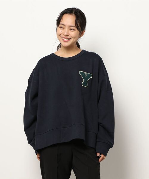 AMERICAN HOLIC(アメリカンホリック)の「ワッペンロゴ裏毛カットプルオーバー(スウェット・レディース・ネイビー/チャコールグレー・L/M)」の4枚目の写真