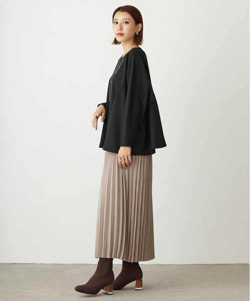 NICOLE white(ニコルホワイト)の「サイド異素材使いフレアーTEE(Tシャツ/カットソー・レディース・ブラック/グレー/オフホワイト・FREE)」の19枚目の写真