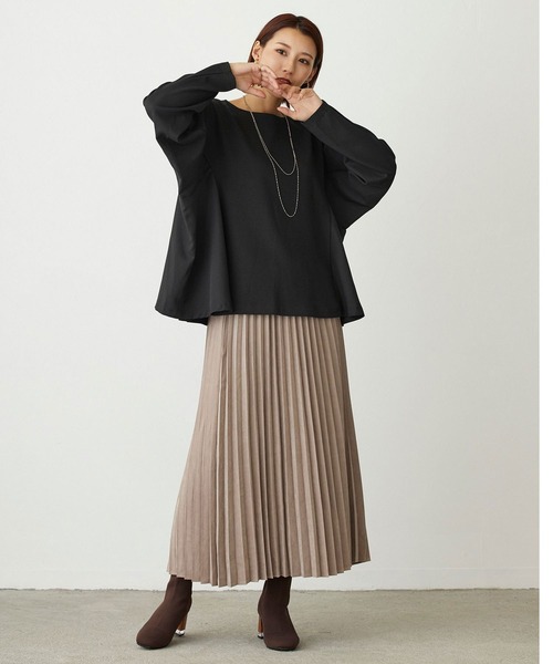 NICOLE white(ニコルホワイト)の「サイド異素材使いフレアーTEE(Tシャツ/カットソー・レディース・ブラック/グレー/オフホワイト・FREE)」の20枚目の写真