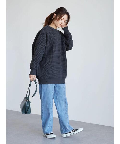 Green Parks(グリーンパークス)の「かるい 畦タック編みチュニック*(ニット/セーター・レディース・チャコールグレー/パープル/イエロー/アイボリー・FREE)」の14枚目の写真