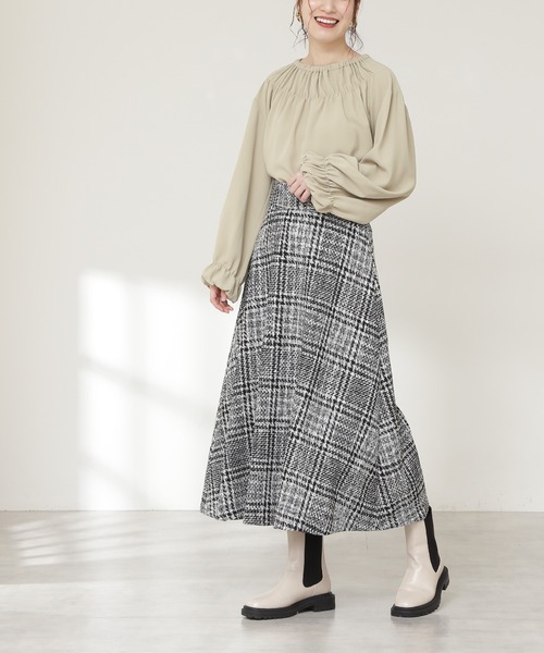 N.（N. Natural Beauty Basic）（エヌエヌナチュラルビューティーベーシック）の「【S Size Line】◆ツイードチェックセミフレアスカート（スカート・レディース・ブラック/ネイビー/ブラウン・SMALL/MEDIUM）」の2枚目の写真