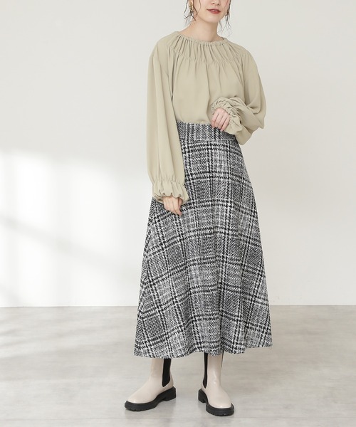 N.（N. Natural Beauty Basic）（エヌエヌナチュラルビューティーベーシック）の「【S Size Line】◆ツイードチェックセミフレアスカート（スカート・レディース・ブラック/ネイビー/ブラウン・SMALL/MEDIUM）」の5枚目の写真