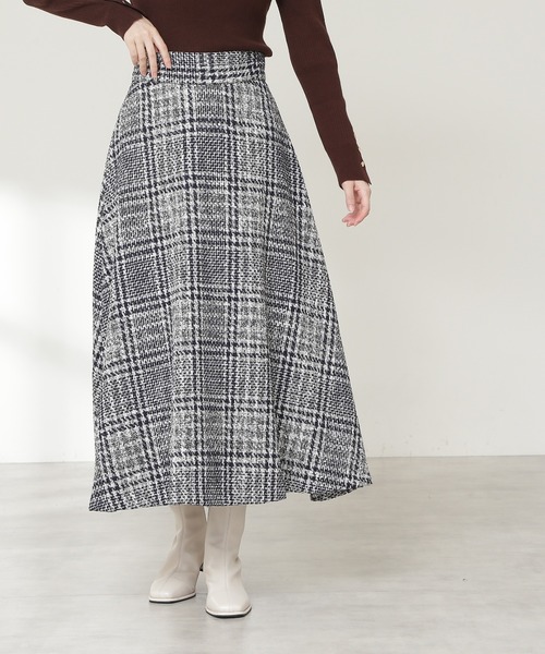 N.（N. Natural Beauty Basic）（エヌエヌナチュラルビューティーベーシック）の「【S Size Line】◆ツイードチェックセミフレアスカート（スカート・レディース・ブラック/ネイビー/ブラウン・SMALL/MEDIUM）」の10枚目の写真