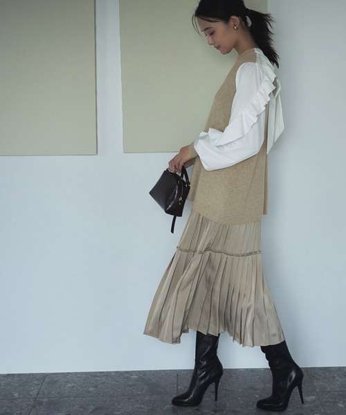 RUIRUE BOUTIQUE(ルイルエブティック)の「フリルスリーブプルオーバーニット | クルーネック トップス フリル ベーシック リボン シンプル シフォン(ニット/セーター・レディース・ベージュ/ブラック×ホワイト/ベージュ系その他・M/L)」の18枚目の写真