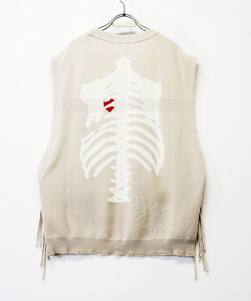 masterkey（マスターキー）の「masterkey マスターキー / FLYING-B ボーンズ柄ジャガードニットベスト / MK22S-K-10（ベスト・メンズ・ベージュ/インディゴブルー・2/1）」の8枚目の写真