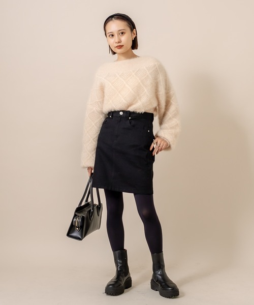 mline（エムライン）の「[mline] WEB限定 シャイニーケーブルボートニット（ニット/セーター・レディース・アイボリー/オフホワイト/ブラック・FREE）」の15枚目の写真