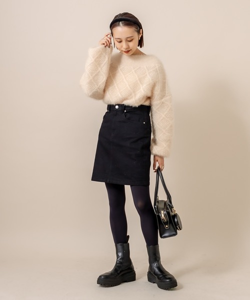 mline（エムライン）の「[mline] WEB限定 シャイニーケーブルボートニット（ニット/セーター・レディース・アイボリー/オフホワイト/ブラック・FREE）」の12枚目の写真