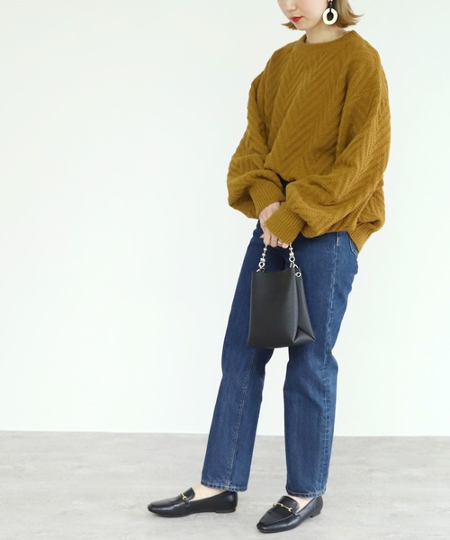 reca(レカ)の「ドルマンスリーブヘリンボーン編みニットプルオーバー(ニット/セーター・レディース・グリーン/マスタード/グレイッシュベージュ/ブルー・FREE)」の15枚目の写真