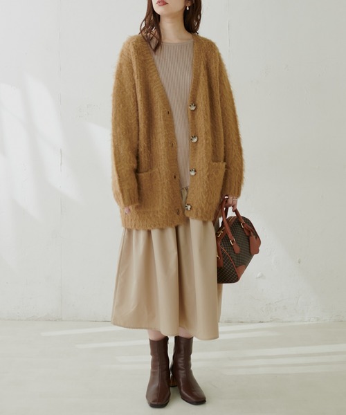 natural couture（ナチュラルクチュール）の「【WEB限定カラー有り】アシメ切替えリブニットワンピース（ワンピース・レディース・ベージュ/ミント/ピンク/アイボリー/ブラウン/ブラック・FREE）」の4枚目の写真