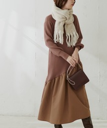 【WEB限定カラー有り】アシメ切替えリブニットワンピース