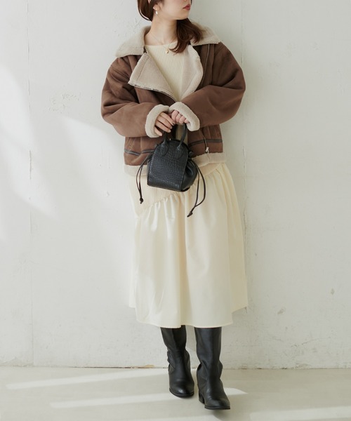natural couture（ナチュラルクチュール）の「【WEB限定カラー有り】アシメ切替えリブニットワンピース（ワンピース・レディース・ベージュ/ミント/ピンク/アイボリー/ブラウン/ブラック・FREE）」の2枚目の写真