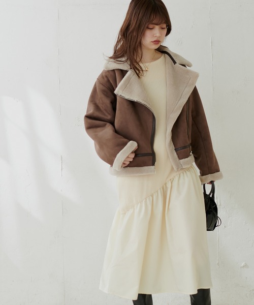 natural couture（ナチュラルクチュール）の「【WEB限定カラー有り】アシメ切替えリブニットワンピース（ワンピース・レディース・ベージュ/ミント/ピンク/アイボリー/ブラウン/ブラック・FREE）」の7枚目の写真