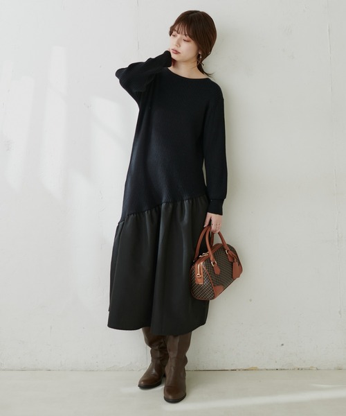 natural couture（ナチュラルクチュール）の「【WEB限定カラー有り】アシメ切替えリブニットワンピース（ワンピース・レディース・ベージュ/ミント/ピンク/アイボリー/ブラウン/ブラック・FREE）」の13枚目の写真