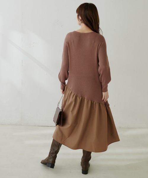 natural couture（ナチュラルクチュール）の「【WEB限定カラー有り】アシメ切替えリブニットワンピース（ワンピース・レディース・ベージュ/ミント/ピンク/アイボリー/ブラウン/ブラック・FREE）」の19枚目の写真