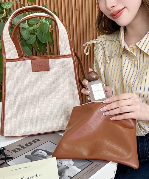 moment+(モーメントプラス)の「キャンバス ポーチ付き 2WAYスクエアトートバッグ(トートバッグ・レディース・モカ/オレンジ/ブラック・FREE)」の7枚目の写真