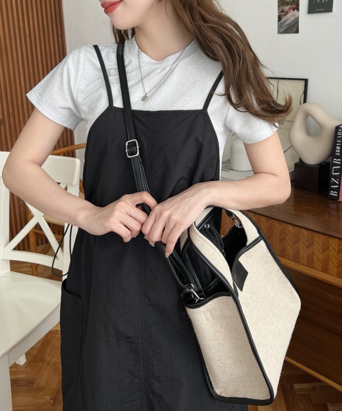 moment+(モーメントプラス)の「キャンバス ポーチ付き 2WAYスクエアトートバッグ(トートバッグ・レディース・モカ/オレンジ/ブラック・FREE)」の6枚目の写真