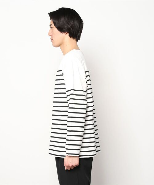 SITRY（シトリー）の「Panel border Loose silhouette boat neck T-shirt/パネルボーダー ルーズシルエット  ボートネック Ｔシャツ（Tシャツ/カットソー・メンズ・ブラック/レッド/ブルー/グリーン/ブラック系その他/ブルー系その他・M/L）」の14枚目の写真
