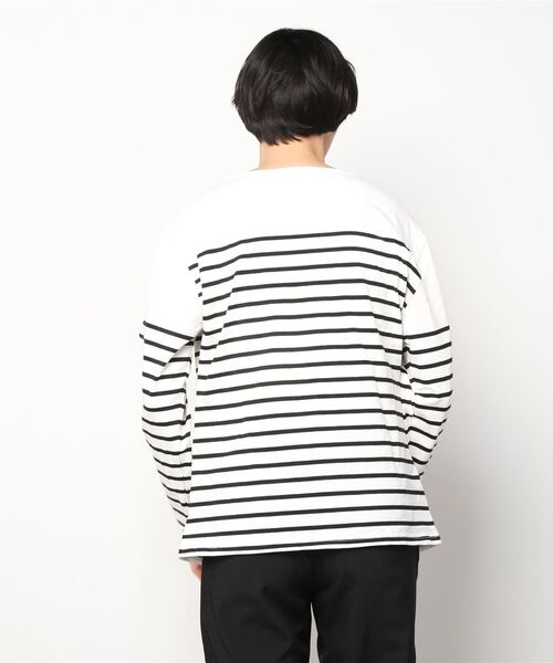 SITRY（シトリー）の「Panel border Loose silhouette boat neck T-shirt/パネルボーダー ルーズシルエット  ボートネック Ｔシャツ（Tシャツ/カットソー・メンズ・ブラック/レッド/ブルー/グリーン/ブラック系その他/ブルー系その他・M/L）」の15枚目の写真