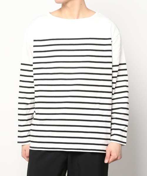 SITRY（シトリー）の「Panel border Loose silhouette boat neck T-shirt/パネルボーダー ルーズシルエット  ボートネック Ｔシャツ（Tシャツ/カットソー・メンズ・ブラック/レッド/ブルー/グリーン/ブラック系その他/ブルー系その他・M/L）」の16枚目の写真