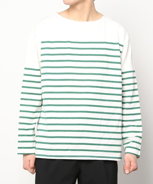 SITRY（シトリー）の「Panel border Loose silhouette boat neck T-shirt/パネルボーダー ルーズシルエット  ボートネック Ｔシャツ（Tシャツ/カットソー・メンズ・ブラック/レッド/ブルー/グリーン/ブラック系その他/ブルー系その他・M/L）」の18枚目の写真