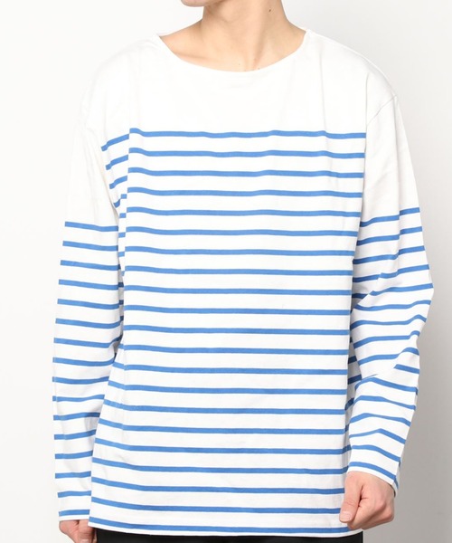 SITRY（シトリー）の「Panel border Loose silhouette boat neck T-shirt/パネルボーダー ルーズシルエット  ボートネック Ｔシャツ（Tシャツ/カットソー・メンズ・ブラック/レッド/ブルー/グリーン/ブラック系その他/ブルー系その他・M/L）」の19枚目の写真