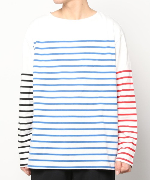 SITRY（シトリー）の「Panel border Loose silhouette boat neck T-shirt/パネルボーダー ルーズシルエット  ボートネック Ｔシャツ（Tシャツ/カットソー・メンズ・ブラック/レッド/ブルー/グリーン/ブラック系その他/ブルー系その他・M/L）」の20枚目の写真