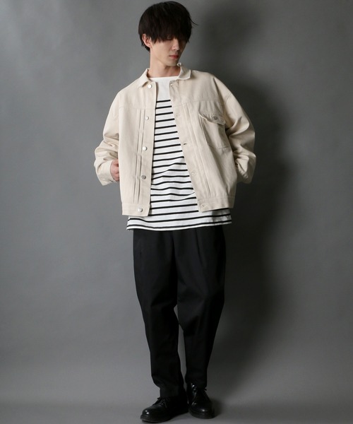 SITRY（シトリー）の「Panel border Loose silhouette boat neck T-shirt/パネルボーダー ルーズシルエット  ボートネック Ｔシャツ（Tシャツ/カットソー・メンズ・ブラック/レッド/ブルー/グリーン/ブラック系その他/ブルー系その他・M/L）」の22枚目の写真