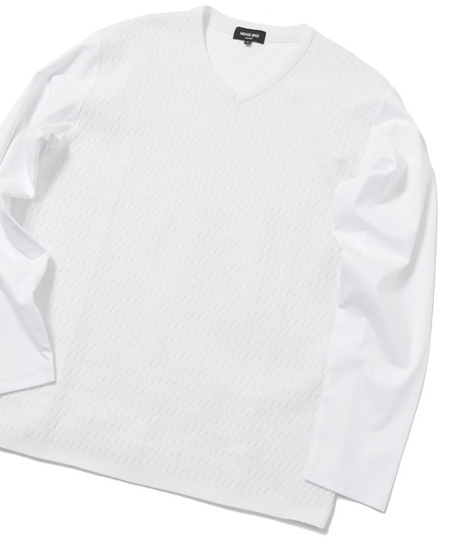 MEN'S BIGI(メンズビギ)の「ニットコンビカットソー(Tシャツ/カットソー・メンズ・ホワイト/ブラック/ブラウン・01/02/03)」の2枚目の写真