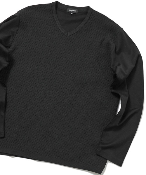 MEN'S BIGI(メンズビギ)の「ニットコンビカットソー(Tシャツ/カットソー・メンズ・ホワイト/ブラック/ブラウン・01/02/03)」の1枚目の写真