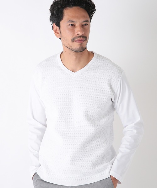 MEN'S BIGI(メンズビギ)の「ニットコンビカットソー(Tシャツ/カットソー・メンズ・ホワイト/ブラック/ブラウン・01/02/03)」の14枚目の写真