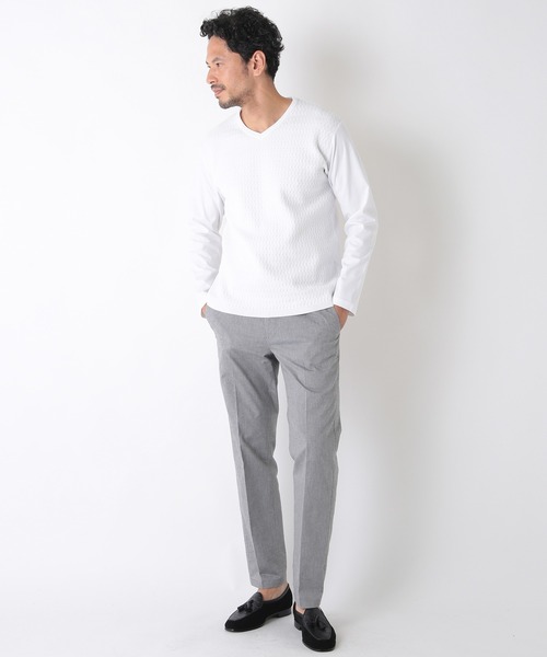 MEN'S BIGI(メンズビギ)の「ニットコンビカットソー(Tシャツ/カットソー・メンズ・ホワイト/ブラック/ブラウン・01/02/03)」の4枚目の写真