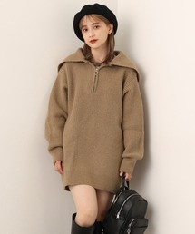 one after another NICE CLAUP | 1枚でトレンド感!ハーフジップセーラーカラーニットワンピース(ワンピース)