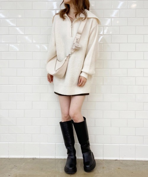 one after another NICE CLAUP（ワンアフターアナザーナイスクラップ）の「ハーフジップセーラーカラーニットワンピース（ワンピース・レディース・ブラック/ベージュ/グレー/アイボリー・FREE）」の12枚目の写真