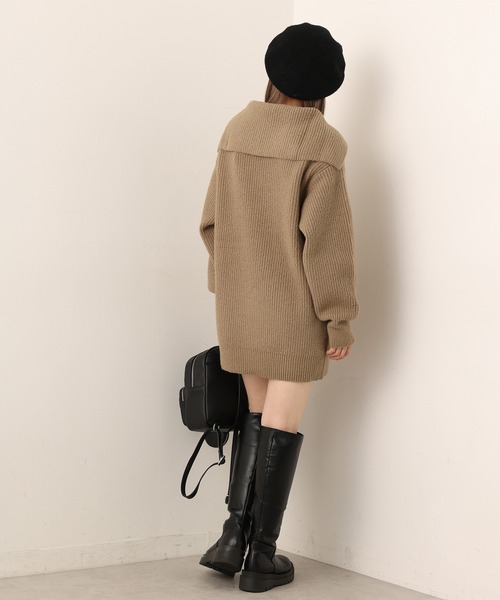 one after another NICE CLAUP（ワンアフターアナザーナイスクラップ）の「ハーフジップセーラーカラーニットワンピース（ワンピース・レディース・ブラック/ベージュ/グレー/アイボリー・FREE）」の5枚目の写真