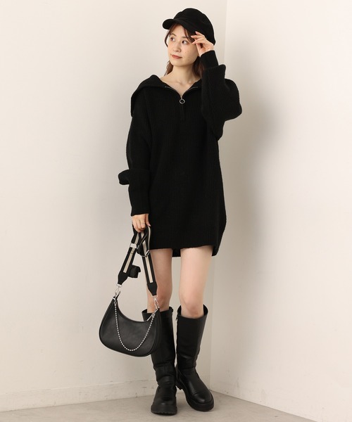 one after another NICE CLAUP（ワンアフターアナザーナイスクラップ）の「ハーフジップセーラーカラーニットワンピース（ワンピース・レディース・ブラック/ベージュ/グレー/アイボリー・FREE）」の21枚目の写真