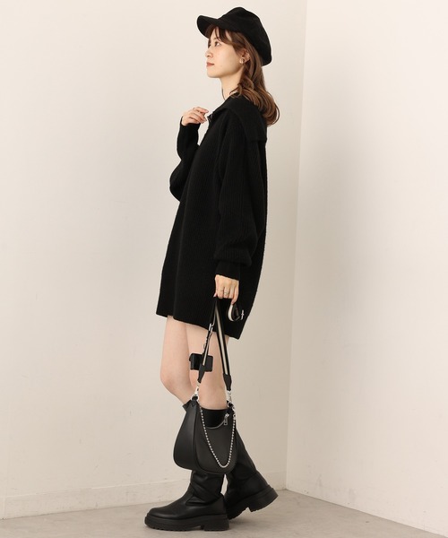 one after another NICE CLAUP（ワンアフターアナザーナイスクラップ）の「ハーフジップセーラーカラーニットワンピース（ワンピース・レディース・ブラック/ベージュ/グレー/アイボリー・FREE）」の6枚目の写真