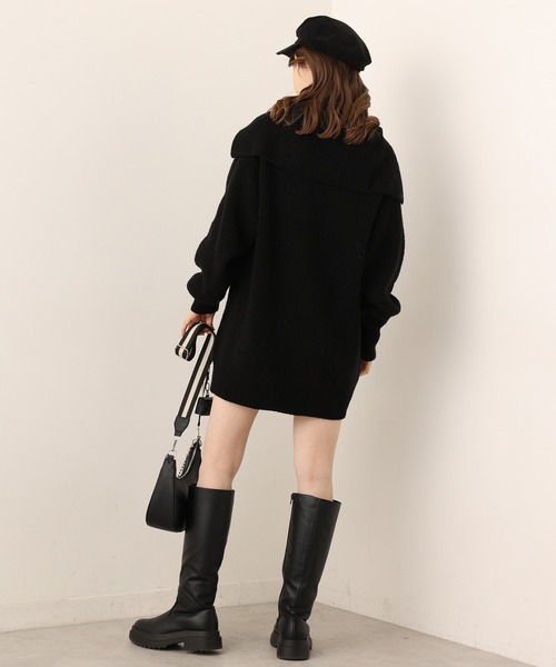 one after another NICE CLAUP（ワンアフターアナザーナイスクラップ）の「ハーフジップセーラーカラーニットワンピース（ワンピース・レディース・ブラック/ベージュ/グレー/アイボリー・FREE）」の14枚目の写真