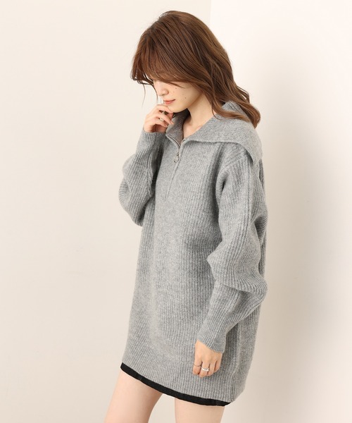 セール】ハーフジップセーラーカラーニットワンピース（ワンピース