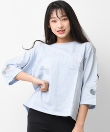 CH グラフィックプリント 七分袖カットソー 日本製 綿混 無地 七分袖 柔らかレース カットソー